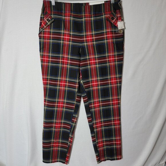 CATO Womens Tartan Plaid Pants Sz 16 Pull On Stretch Hi Rise Red Black Blue NWT - Picture 1 of 16